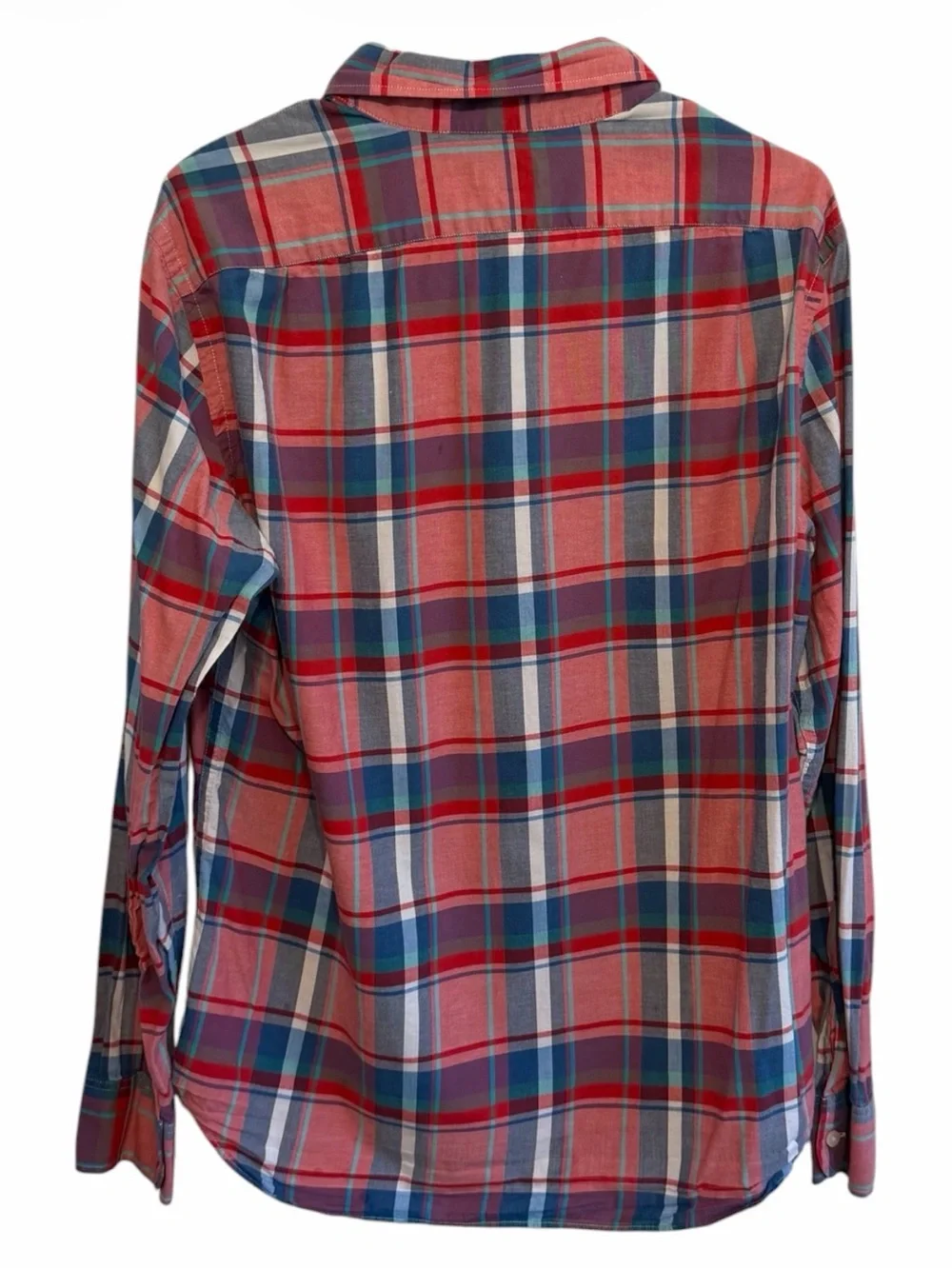 J Crew medium slim Men's Red Plaid Button-Down Shirt Summer Plaid